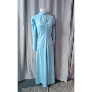 Vintage 70s Light Blue Long Dress M
